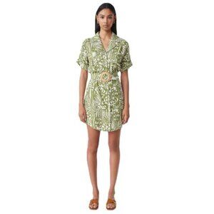 Suncoo Chima Linen Blend Tropical Print Shirt Dress Green/White Medium/US 6-8